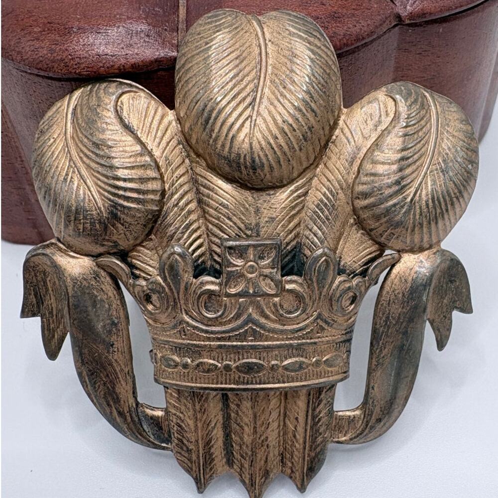 Vintage Gold-Tone Prince of Wales Feathers Brooch